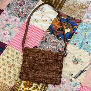 Gorgeous Cognac Woven Leather Crossbody Purse